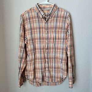 Club Monaco Pink Blue Cream Plaid Classic Button Front Shirt - Size Medium - EUC